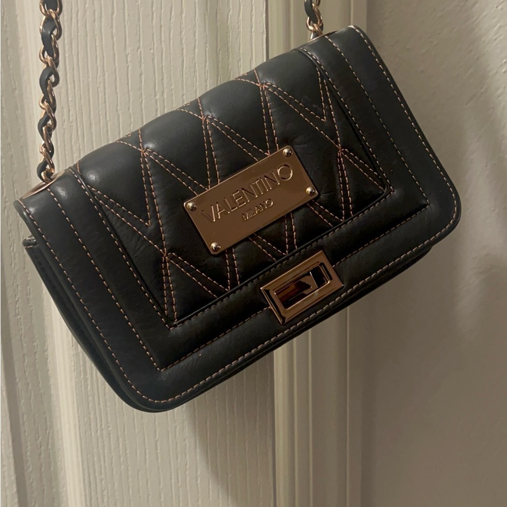 Mario Valentino Black and Gold ALICE Crossbody Bag
